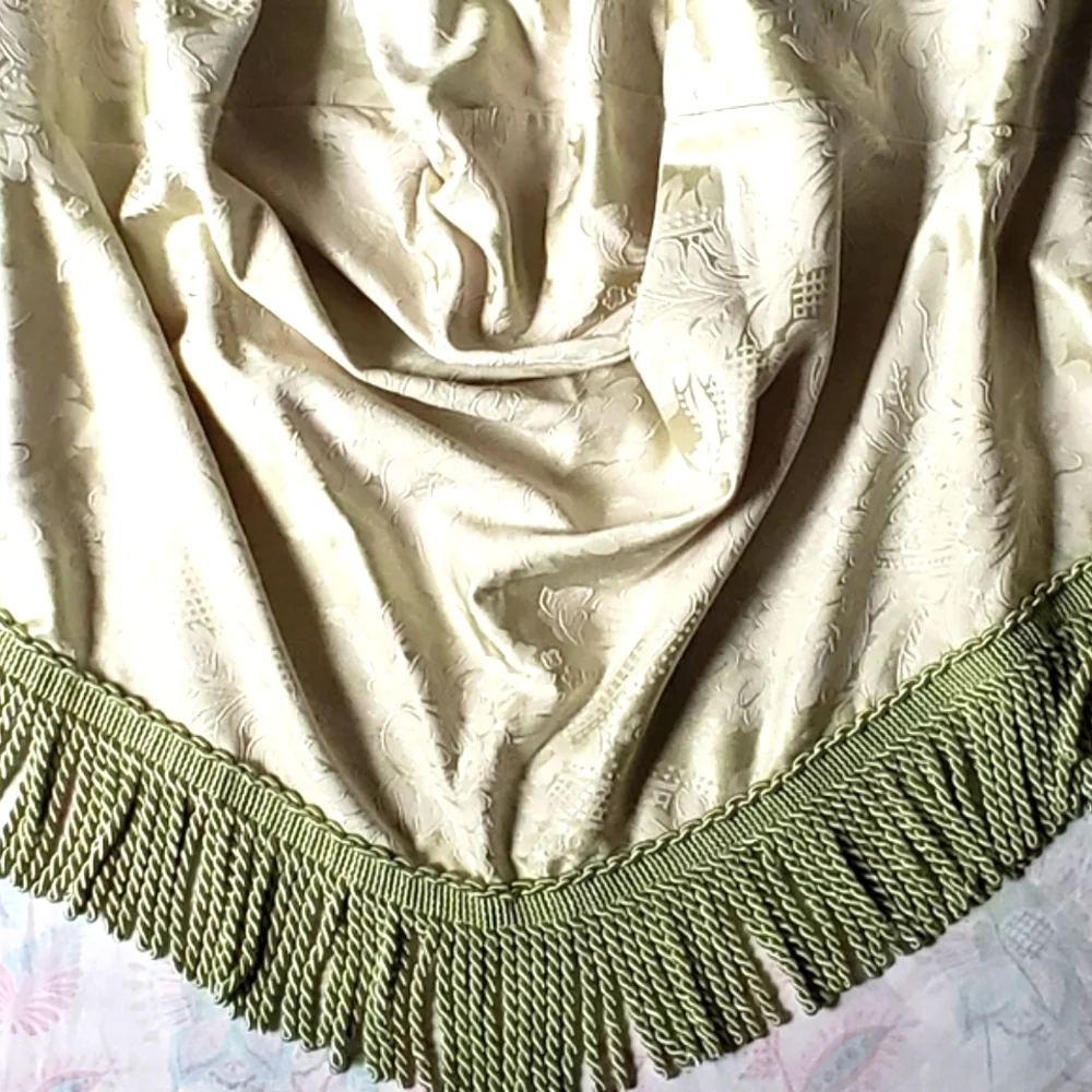 2 Beautiful Green Jacquard Valances w/ Heavy Trim